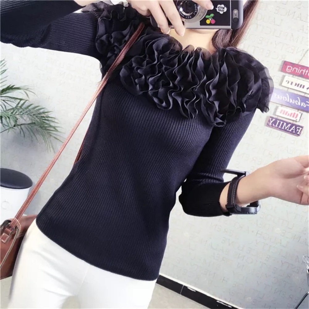 Ribbed Knit Ruffle Top ONE SIZE FITS MOST